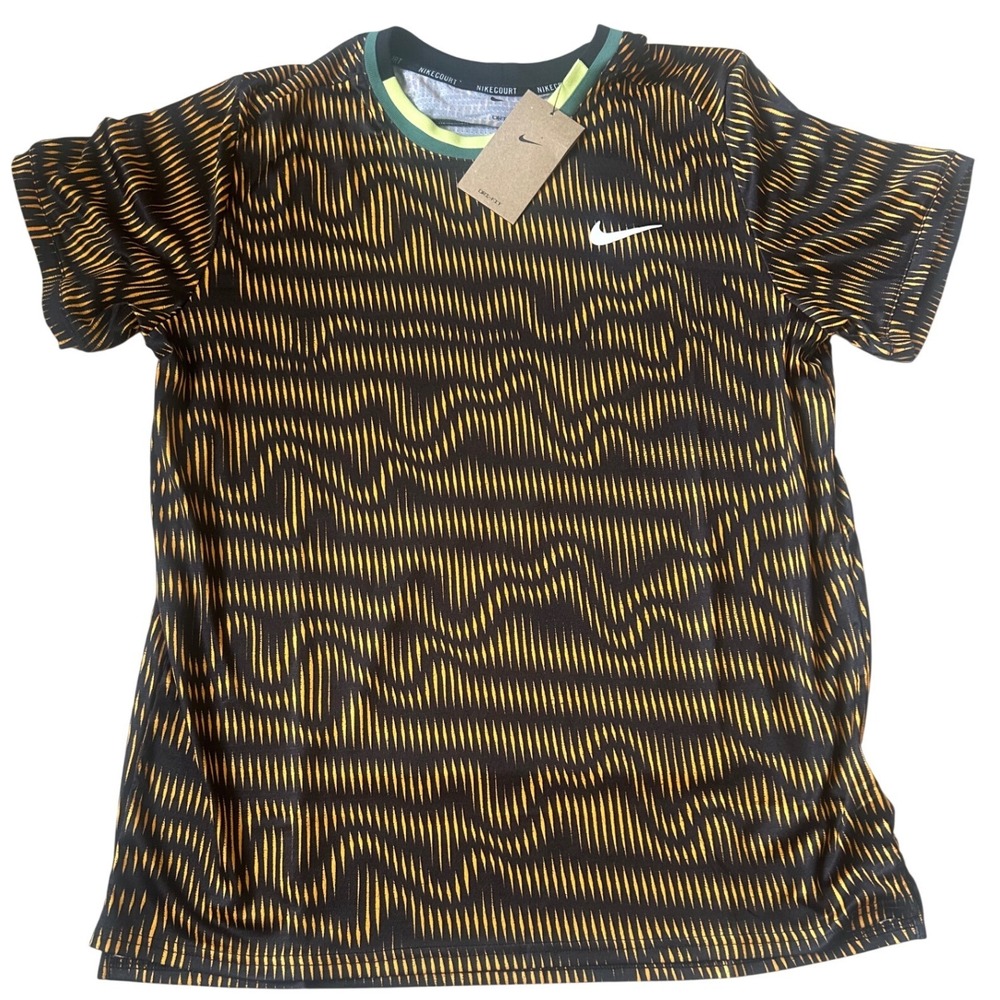 NikeCourt Dri-FIT Advantage Mens Tennis Top Black Gold FD5322-010 smaller NWT